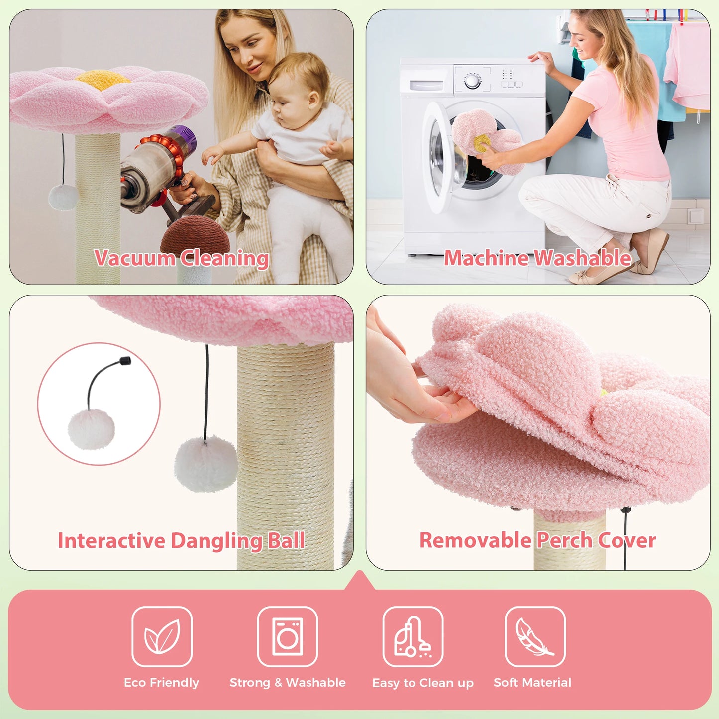 Small Cat Scratching Posts with Removable Flower Cat Bed Interactive Toy Ball Cute Mushroom Cat Scratcher for Indoor Cat Toys