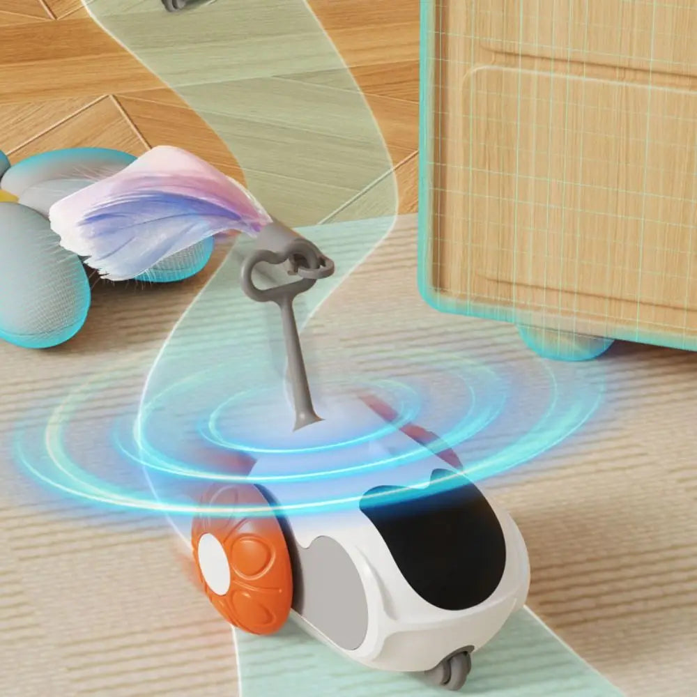 Plastic Turbo Tail Cat Toy Interactive Rechargeable Electronic Smart Cat Toy Feathers Automatic Moving Remote Control Toy Car