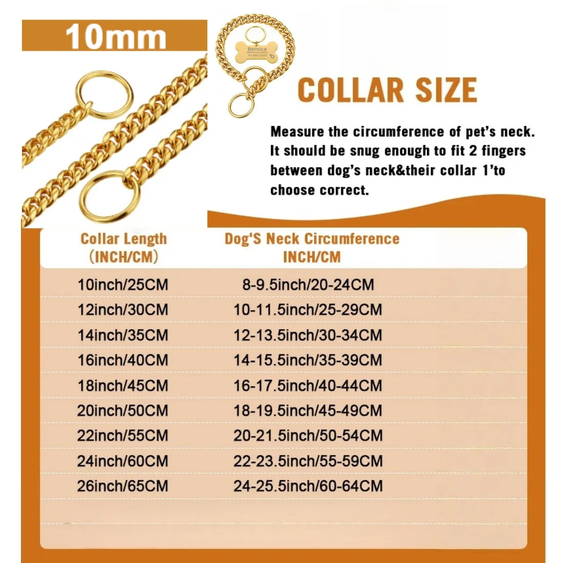 18K Gold Chain Dog Collar 10MM Cuban Link Chain Stainles Steel Metal Links Walking Training Collar Choker for Small Medium Large