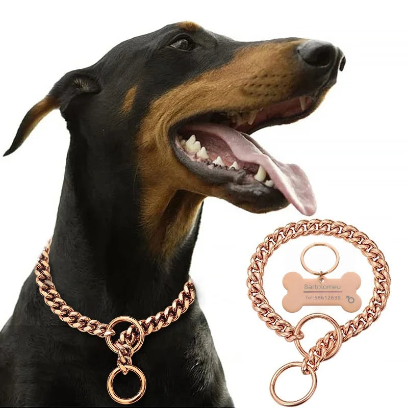 18K Gold Chain Dog Collar 10MM Cuban Link Chain Stainles Steel Metal Links Walking Training Collar Choker for Small Medium Large