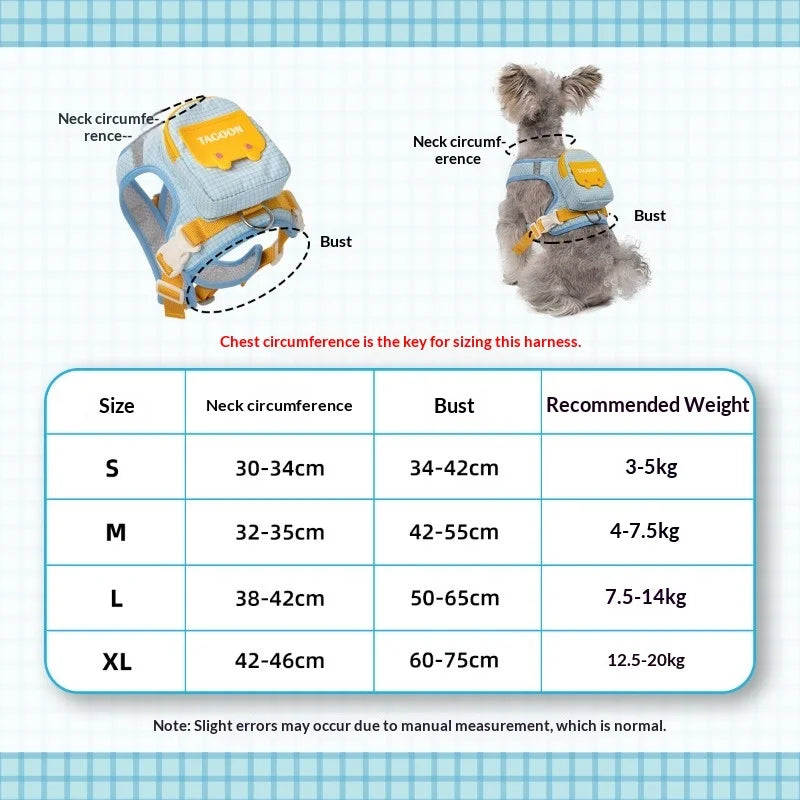 Pet Dog Backpack, Outdoor Plaid Dog Leash, Convenient Storage Dogs Bag, Outdoor Dog Walking Leash, Chest Harness in Stock