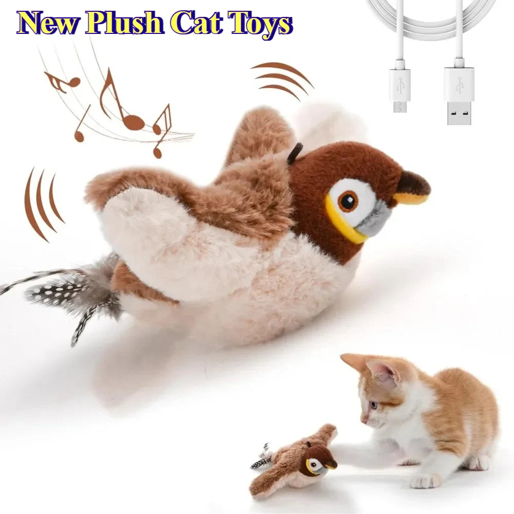 Pet USB Rechargeable Cat Interactive Toys Catnip Electric Pat Bird (with Catnip) Dog Cats Touch-Activated Squeaky Plush Hot Toy
