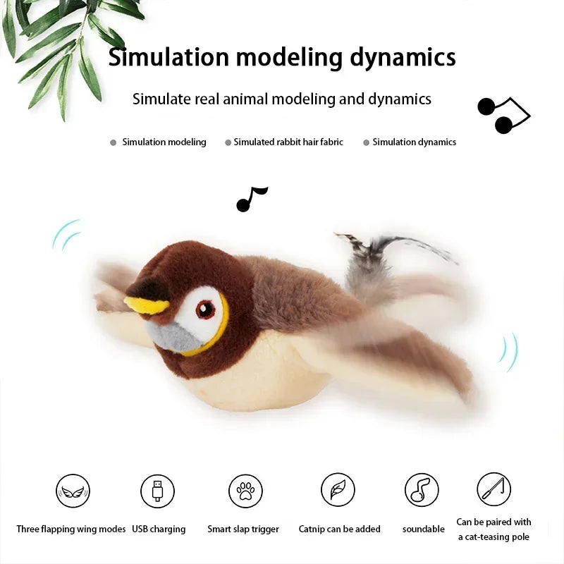 Pet USB Rechargeable Cat Interactive Toys Catnip Electric Pat Bird (with Catnip) Dog Cats Touch-Activated Squeaky Plush Hot Toy