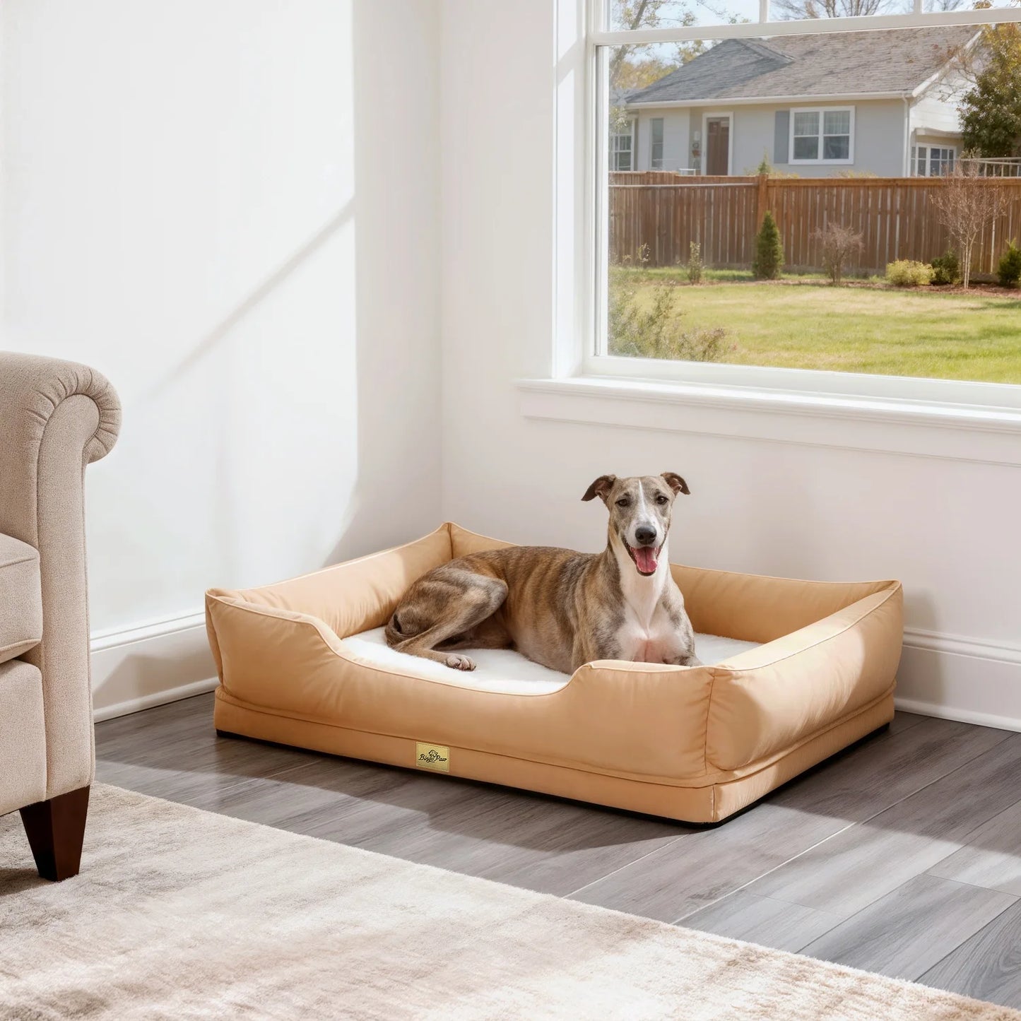 M-3XL Rectangular Dog Beds Orthopedic Dog Pet Sofa Couch Bed with Bolster Washable Pet Couch Lounger Sponge Base for Large Dogs Waterproof Lining Removable Cover