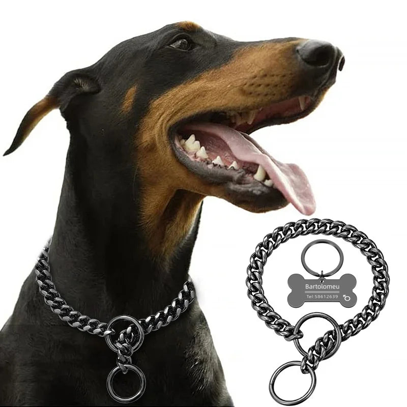 18K Gold Chain Dog Collar 10MM Cuban Link Chain Stainles Steel Metal Links Walking Training Collar Choker for Small Medium Large