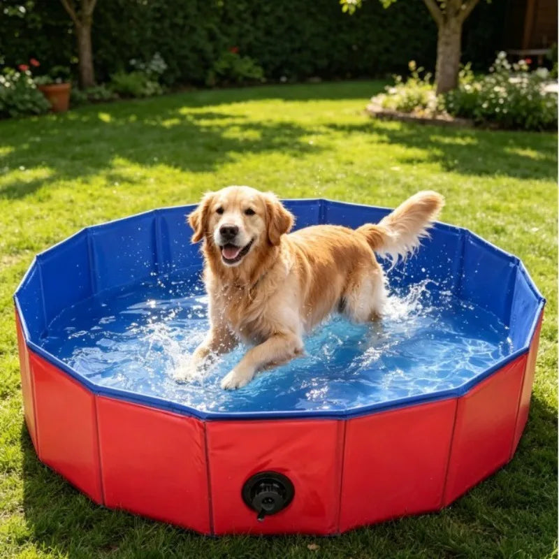 Pet Foldable Pool Cat Dog Bath Swimming Pool Portable Pool with Drain Valve Outdoor Dog Bathing Tub Cat Litter Box Pet Cleaning