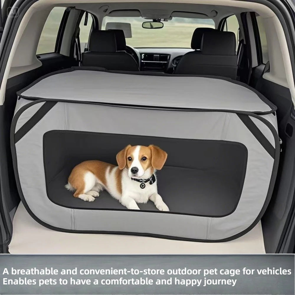 Large SUV Car Trunk Pet Carrier Foldable Dog Crate Pop Up Breathable Mesh Waterproof Tent for Dogs Cats Travel Camping Outdoor