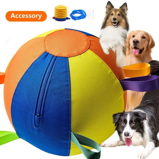 Calming Jumbo Ball Tear-Resistant Giant Herding Ball with Straps Set Self Play Dog Toy for Medium Large Dogs Golden Retriever