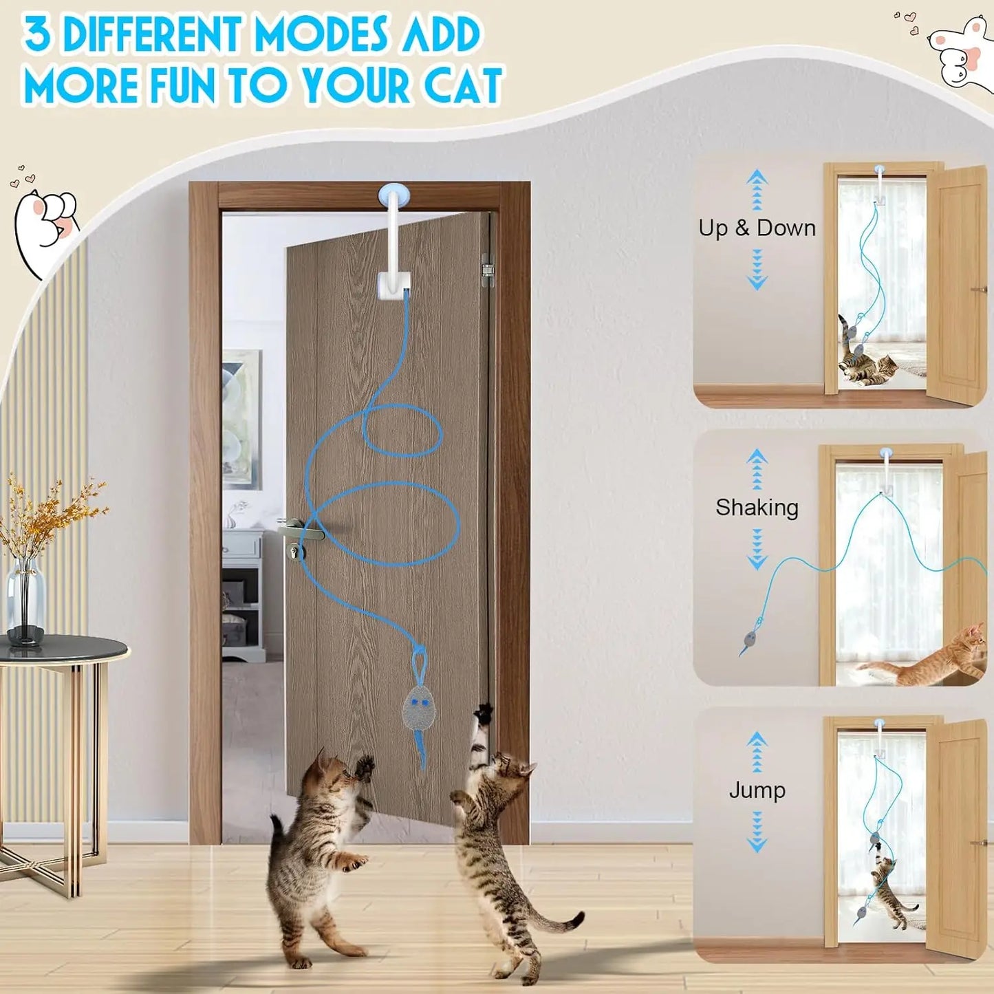 Electric Cat Toy with 2 Ropes Auto Swing Mouse Interactive Kitten Toys Self Playing Hanging Enrichment Teaser with 3 Catnip Mice