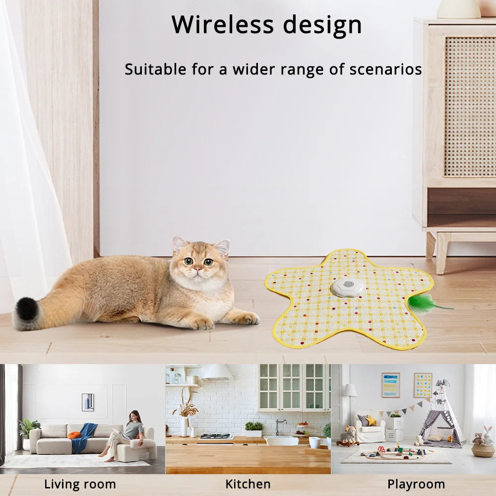 Interactive Hide And Seek Cat Toy Moving Feather Interactive Cat Toy Automatic Hunting Toy For Indoor Cats Usb Rechargeable