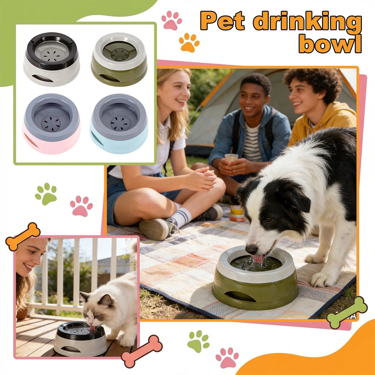 Round Pet Bowl Slow Drinking Bowl For Dogs Cats Indoor Outdoor Portable Travel Drinking Container Clean Easy Pet Feeding Supply