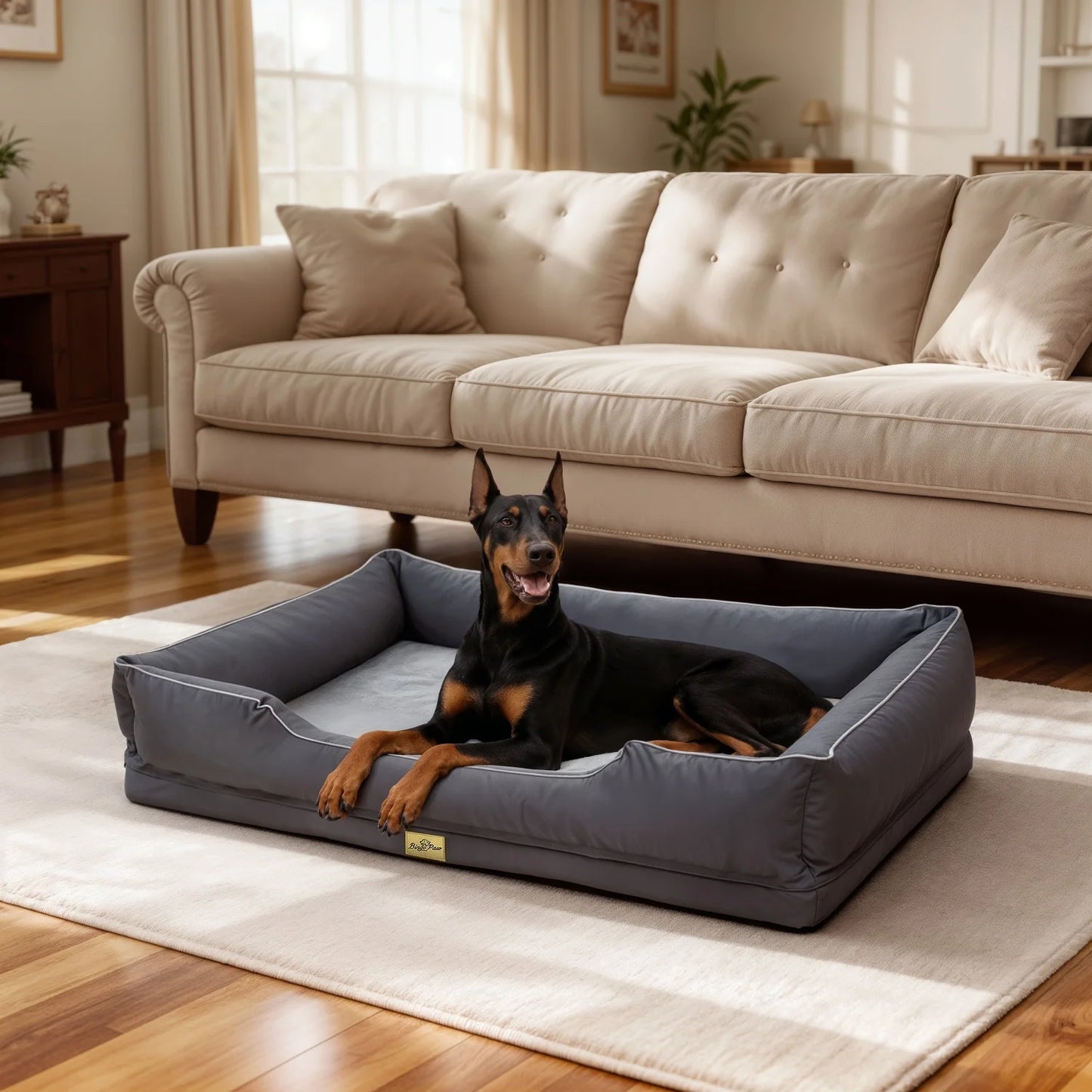 M-3XL Rectangular Dog Beds Orthopedic Dog Pet Sofa Couch Bed with Bolster Washable Pet Couch Lounger Sponge Base for Large Dogs Waterproof Lining Removable Cover