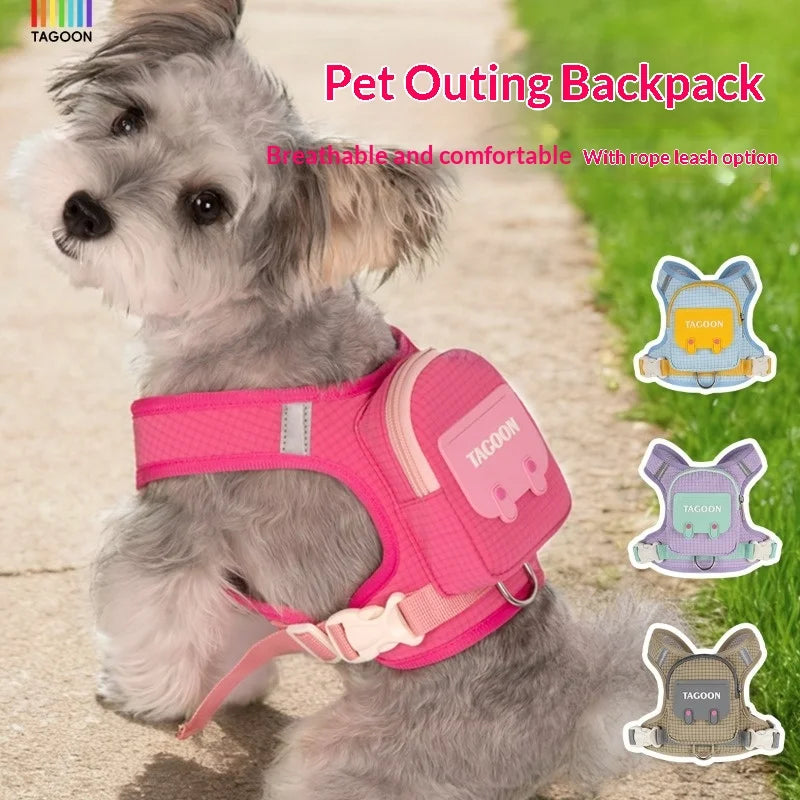 Pet Dog Backpack, Outdoor Plaid Dog Leash, Convenient Storage Dogs Bag, Outdoor Dog Walking Leash, Chest Harness in Stock
