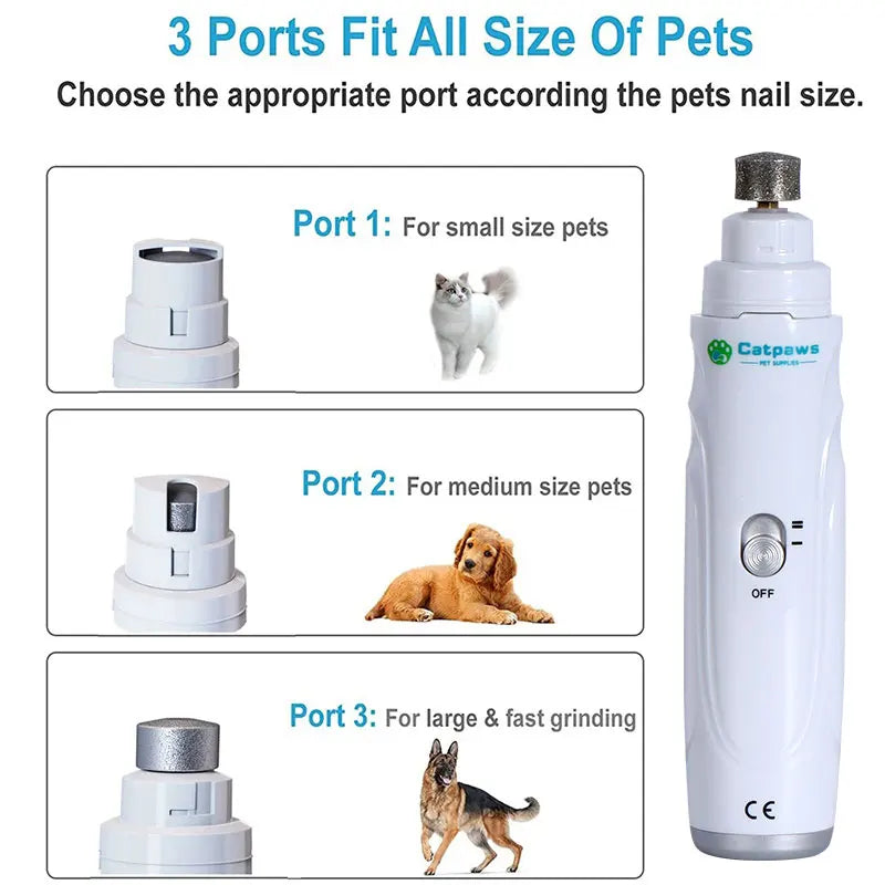 Professional 2-Speed Dog Nail Grinder with 3 Ports - USB Rechargeable Electric Pet Paw Trimmer for Small, Medium & Large Dogs