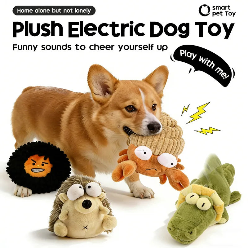 Electric plush vibrating squeaky ball dog toy for puppies, Bichon Frise and Teddy dogs