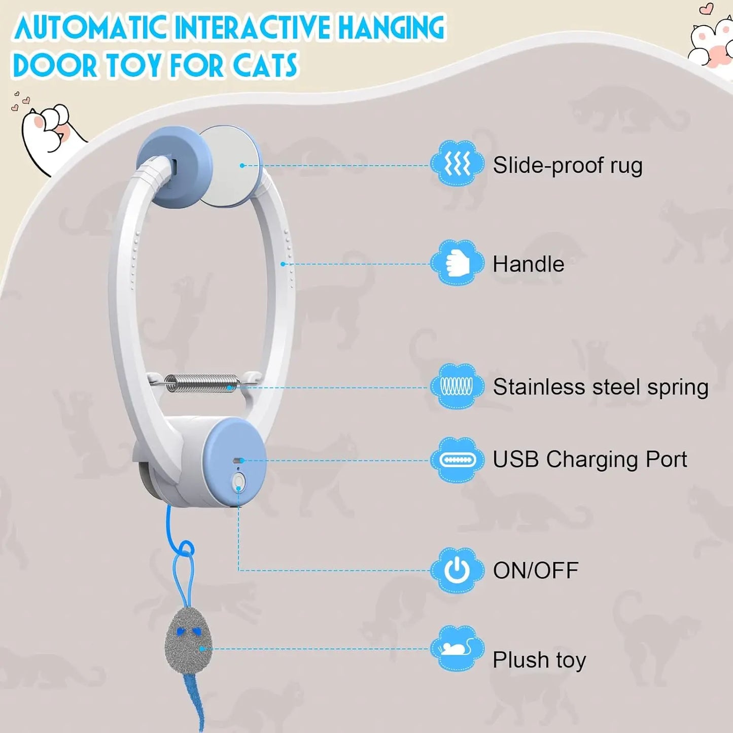 Electric Cat Toy with 2 Ropes Auto Swing Mouse Interactive Kitten Toys Self Playing Hanging Enrichment Teaser with 3 Catnip Mice