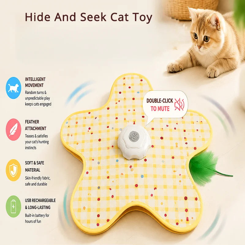 Interactive Hide And Seek Cat Toy Moving Feather Interactive Cat Toy Automatic Hunting Toy For Indoor Cats Usb Rechargeable
