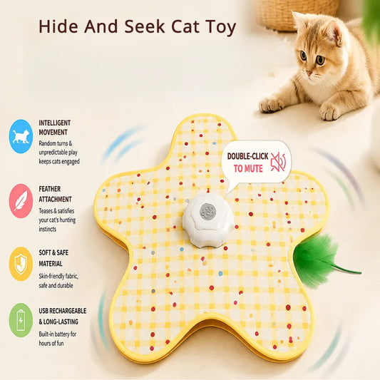 Interactive Hide And Seek Cat Toy Moving Feather Interactive Cat Toy Automatic Hunting Toy For Indoor Cats Usb Rechargeable