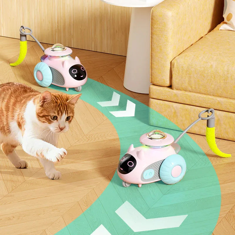 Smart Interactive Cat Toy Automatic Cat Car Funny Feather Teaser  Indoor Kitten Self Play Entertainment Long Battery Life