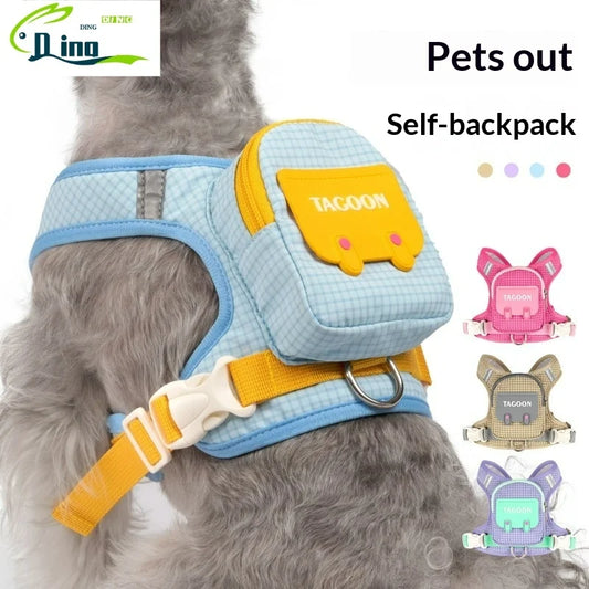 Pet Dog Backpack, Outdoor Plaid Dog Leash, Convenient Storage Dogs Bag, Outdoor Dog Walking Leash, Chest Harness in Stock