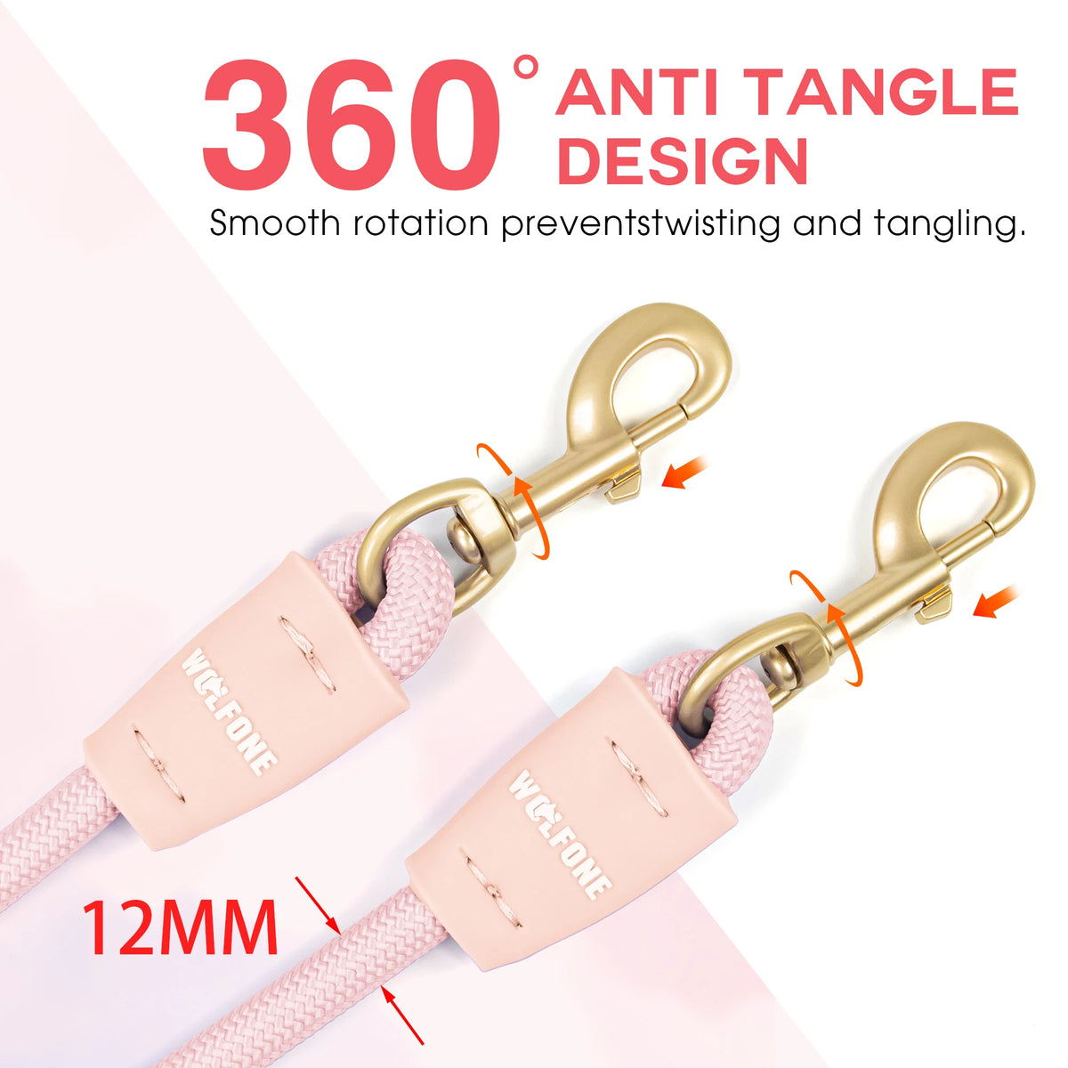 Robust Heavy Duty Double Dog Leash for 2 Dogs Anti-Slip Training Pet Leash for Outdoor Activities 2 Carabiners