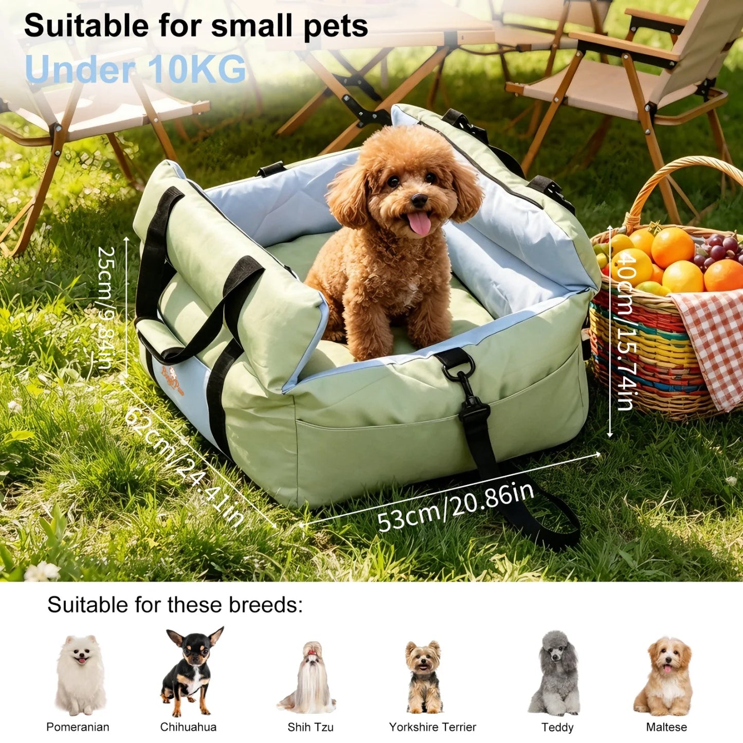 Dog Car Seat for Small Dogs Washable Pet Booster Car Seats with Safety Belt Puppy Travel Carrier Bed Black/Green up to 22 lbs