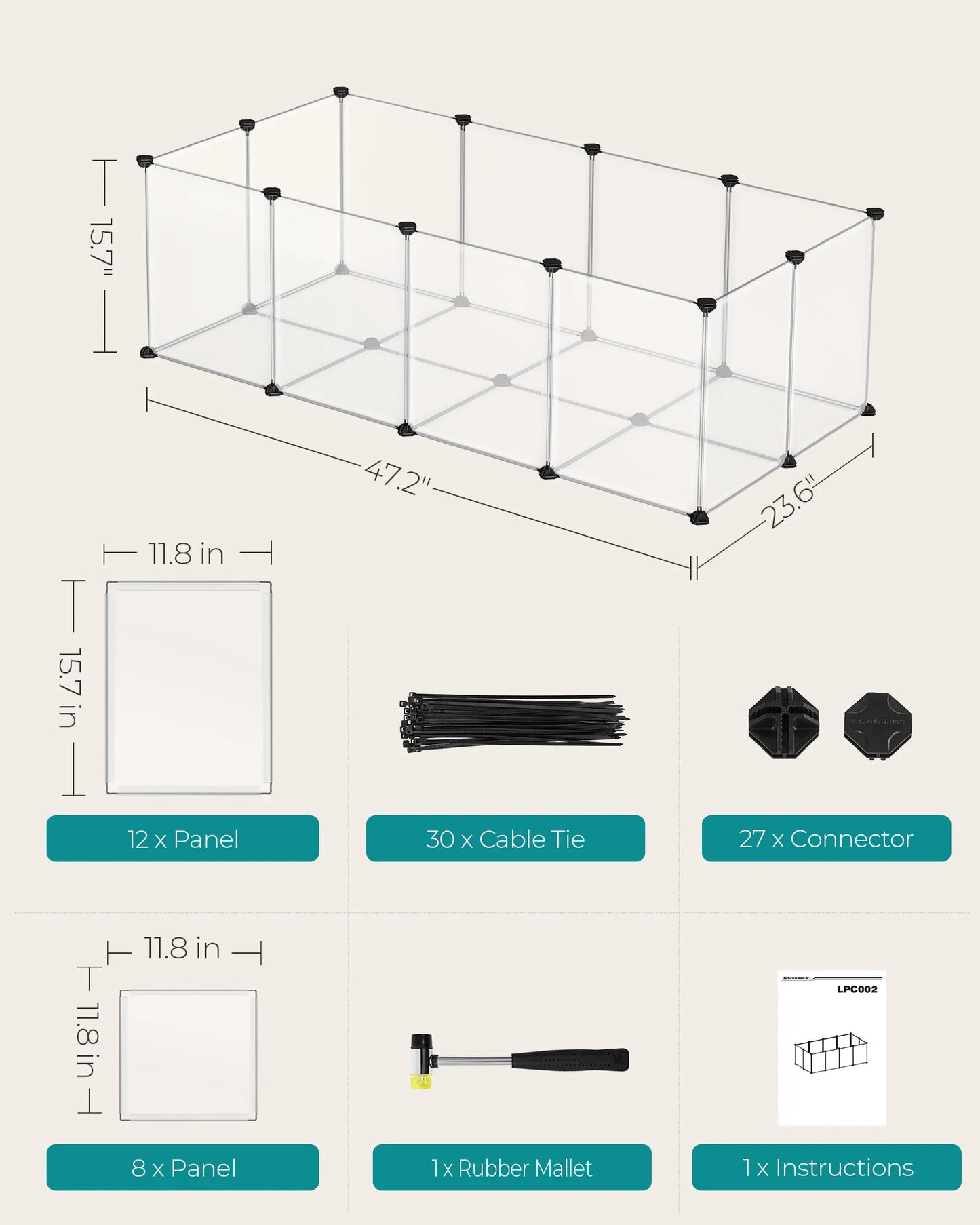 SONGMICS 20 Panels Pet Playpen with Floor, Small Animal Playpen, Pet Fence Indoor, DIY Plastic Enclosure for Guinea Pigs, Bunny,