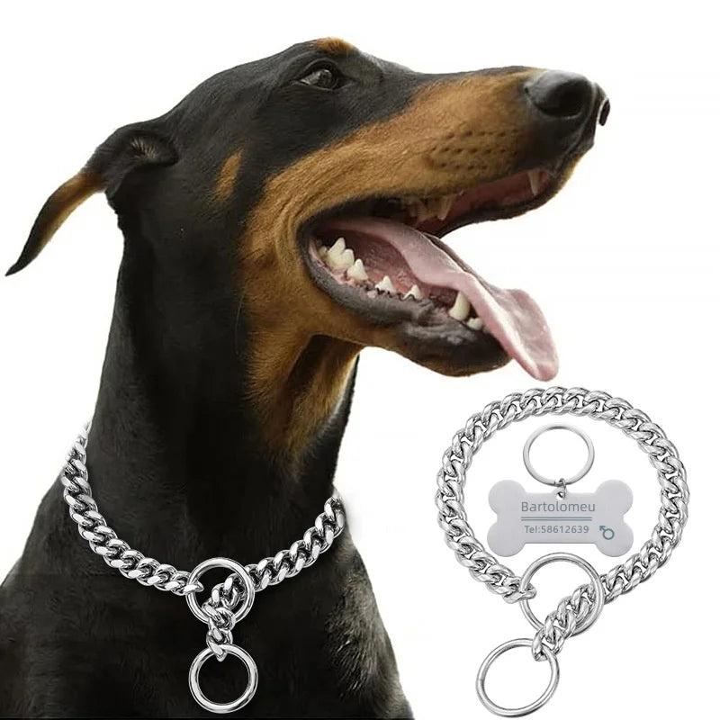 18K Gold Chain Dog Collar 10MM Cuban Link Chain Stainles Steel Metal Links Walking Training Collar Choker for Small Medium Large