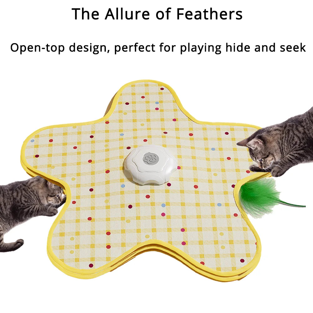 Interactive Hide And Seek Cat Toy Moving Feather Interactive Cat Toy Automatic Hunting Toy For Indoor Cats Usb Rechargeable