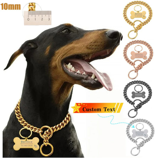 18K Gold Chain Dog Collar 10MM Cuban Link Chain Stainles Steel Metal Links Walking Training Collar Choker for Small Medium Large