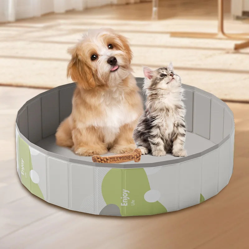 Foldable Anti-Scratch PVC Pet Bath Tub Quick Drain Multi-Purpose Dog Water Pool for Cats Kids Sand Play Thick No-Inflate Design