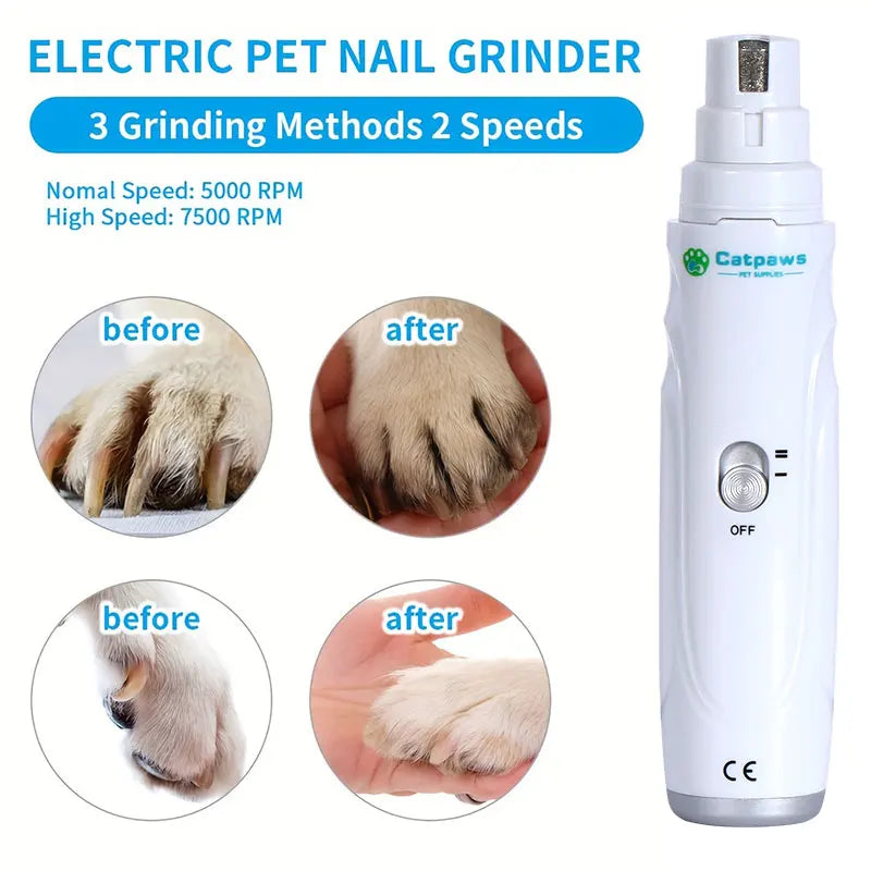 Professional 2-Speed Dog Nail Grinder with 3 Ports - USB Rechargeable Electric Pet Paw Trimmer for Small, Medium & Large Dogs