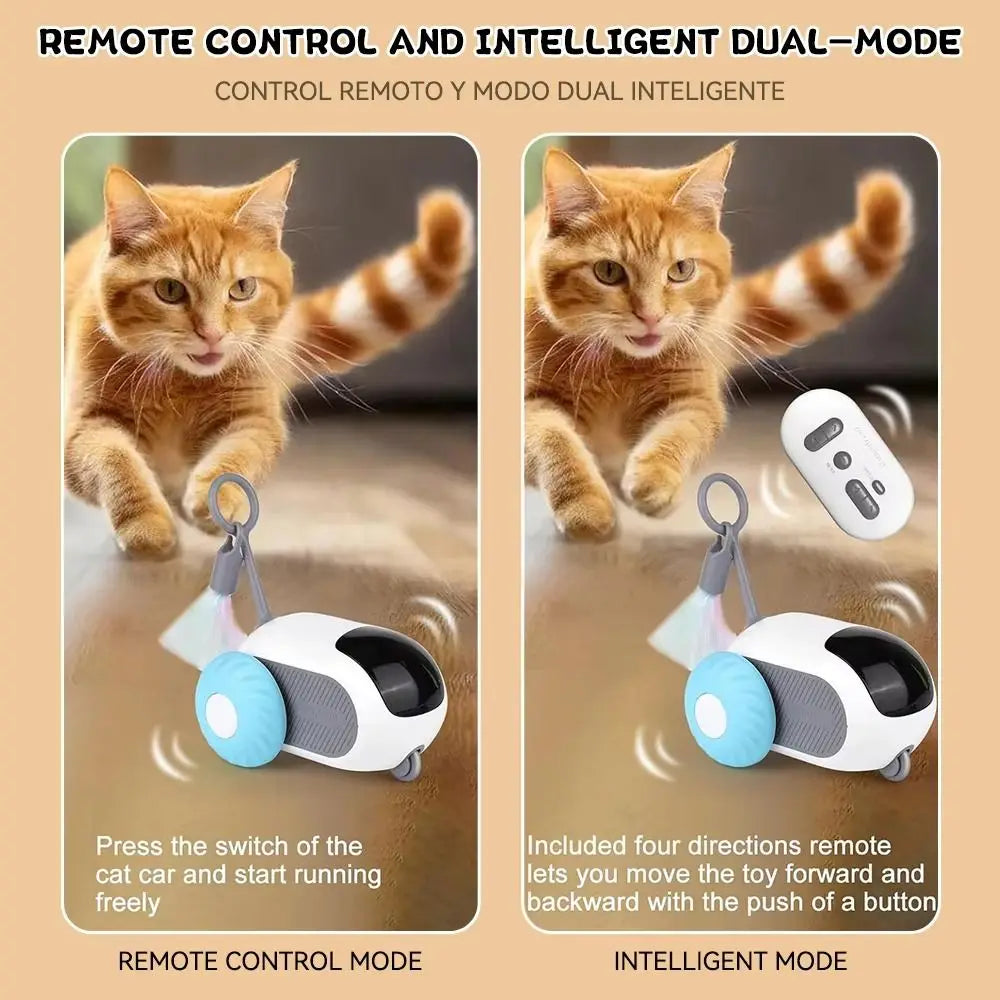 Plastic Turbo Tail Cat Toy Interactive Rechargeable Electronic Smart Cat Toy Feathers Automatic Moving Remote Control Toy Car