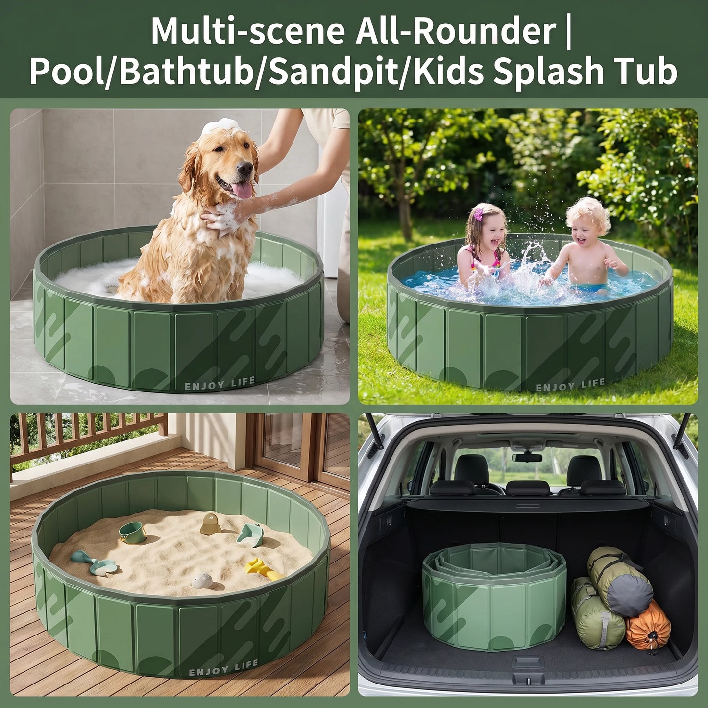 Foldable Anti-Scratch PVC Pet Bath Tub Quick Drain Multi-Purpose Dog Water Pool for Cats Kids Sand Play Thick No-Inflate Design