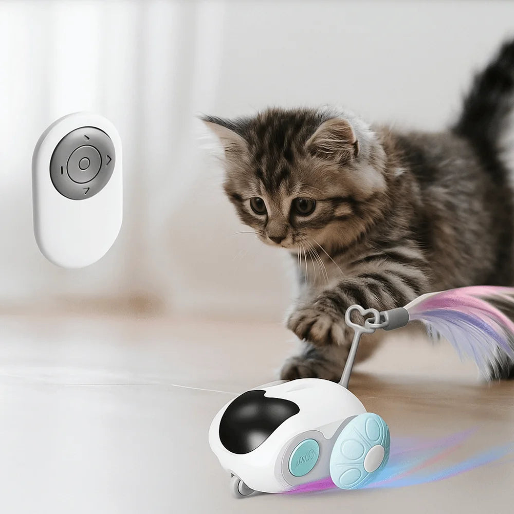 Plastic Turbo Tail Cat Toy Interactive Rechargeable Electronic Smart Cat Toy Feathers Automatic Moving Remote Control Toy Car
