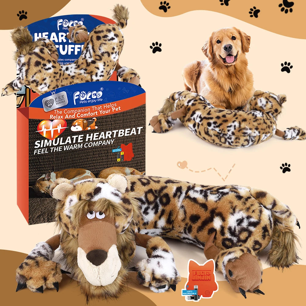 Large Leopard Puppy Heartbeat Toy Comfort Cuddle Pillow Stress Relief & Soothing Aid Soft Toy for Emotional Support