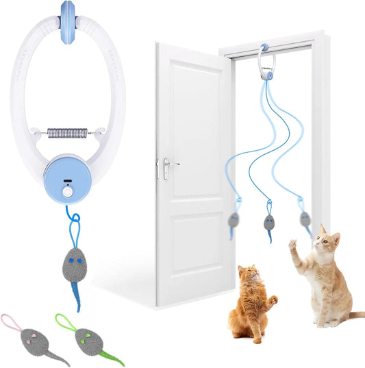 Electric Cat Toy with 2 Ropes Auto Swing Mouse Interactive Kitten Toys Self Playing Hanging Enrichment Teaser with 3 Catnip Mice