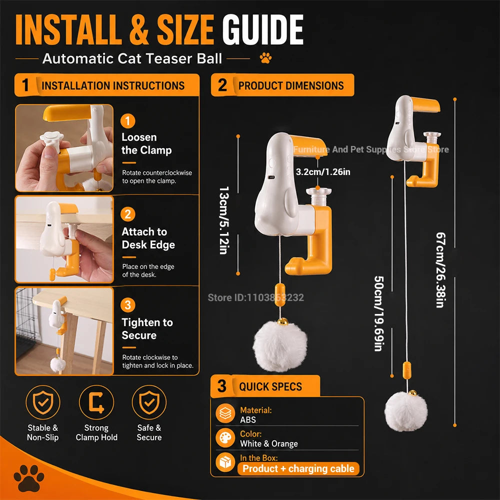 Pet smart toy, self-entertaining cat toy, boredom buster, physical exercise, interactive lift-and-drop automatic cat teaser ball