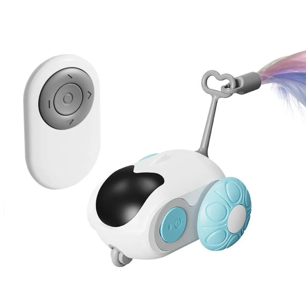 Plastic Turbo Tail Cat Toy Interactive Rechargeable Electronic Smart Cat Toy Feathers Automatic Moving Remote Control Toy Car