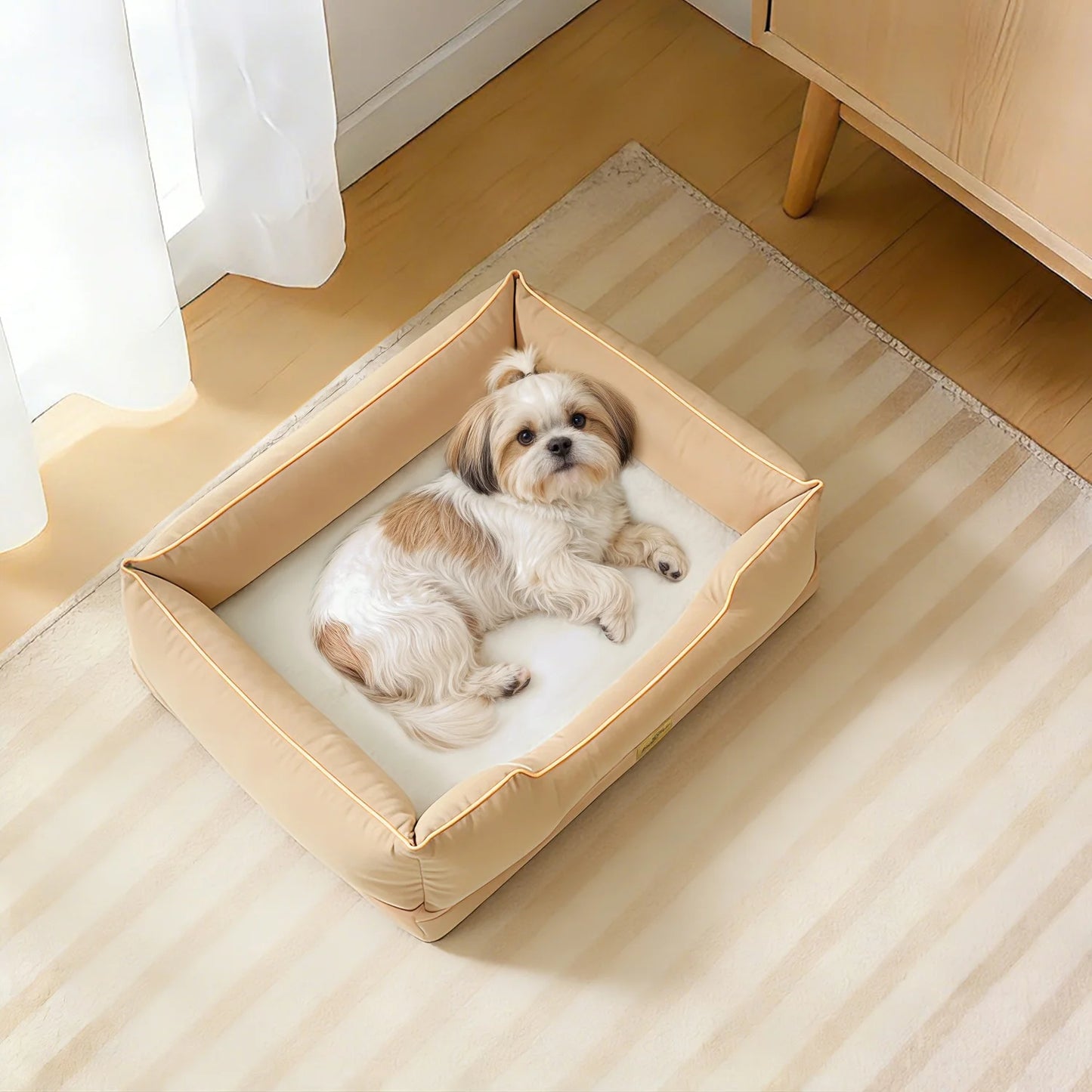 M-3XL Rectangular Dog Beds Orthopedic Dog Pet Sofa Couch Bed with Bolster Washable Pet Couch Lounger Sponge Base for Large Dogs Waterproof Lining Removable Cover