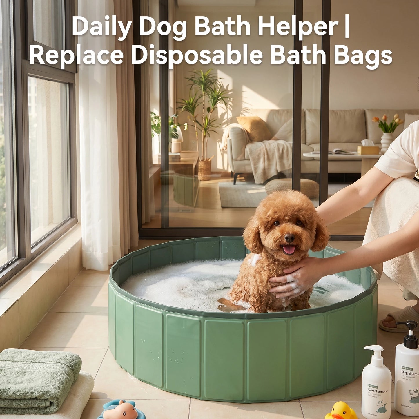 Foldable Anti-Scratch PVC Pet Bath Tub Quick Drain Multi-Purpose Dog Water Pool for Cats Kids Sand Play Thick No-Inflate Design