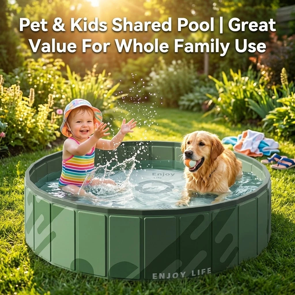 Foldable Anti-Scratch PVC Pet Bath Tub Quick Drain Multi-Purpose Dog Water Pool for Cats Kids Sand Play Thick No-Inflate Design