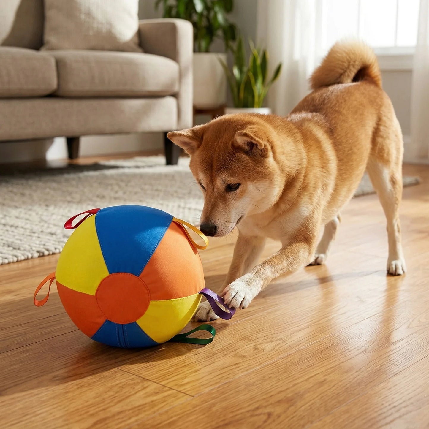 Calming Jumbo Ball Tear-Resistant Giant Herding Ball with Straps Set Self Play Dog Toy for Medium Large Dogs Golden Retriever