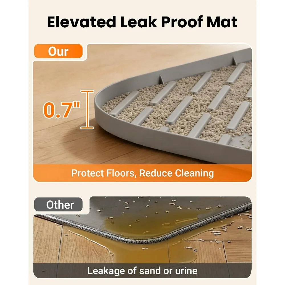 Large Cat Litter Box Mat 47"x37", Waterproof Silicone, Trapping Design Control Scatter, Soft Non-Slip Easy Clean Gray