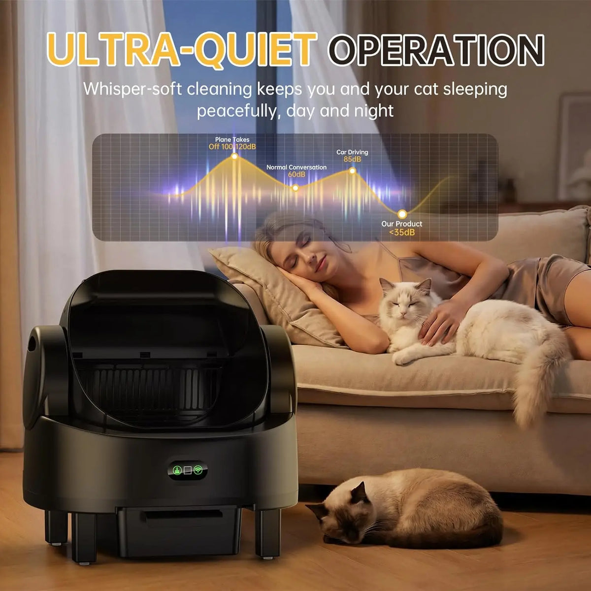 Large Open-Top Automatic Self-Cleaning Cat Litter Box, Smart APP Control, For Multiple Cats, Custom