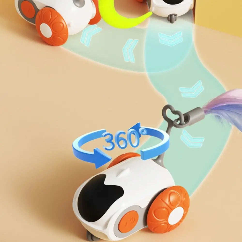 Plastic Turbo Tail Cat Toy Interactive Rechargeable Electronic Smart Cat Toy Feathers Automatic Moving Remote Control Toy Car