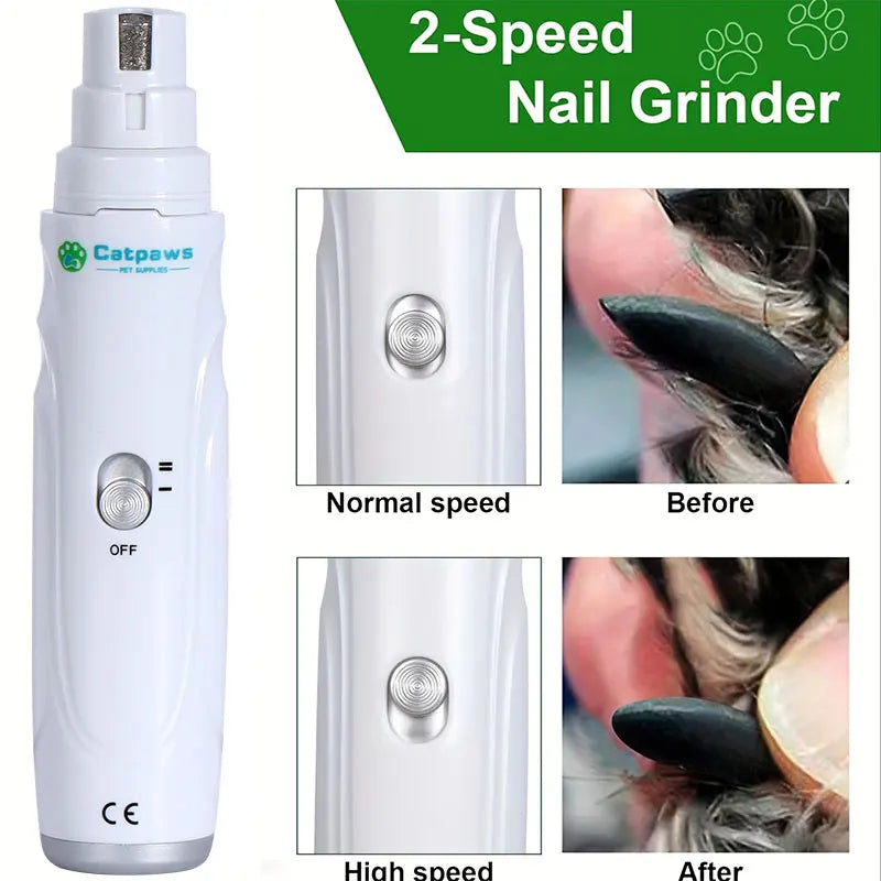 Professional 2-Speed Dog Nail Grinder with 3 Ports - USB Rechargeable Electric Pet Paw Trimmer for Small, Medium & Large Dogs