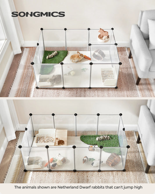 SONGMICS 20 Panels Pet Playpen with Floor, Small Animal Playpen, Pet Fence Indoor, DIY Plastic Enclosure for Guinea Pigs, Bunny,