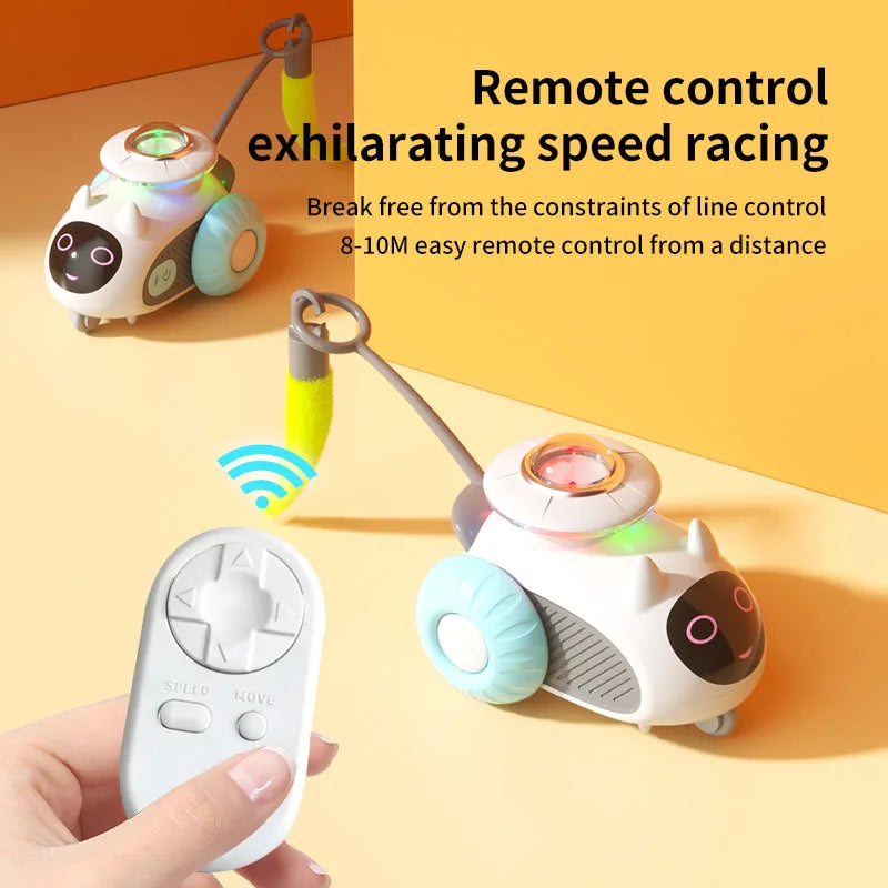 Smart Interactive Cat Toy Automatic Cat Car Funny Feather Teaser  Indoor Kitten Self Play Entertainment Long Battery Life