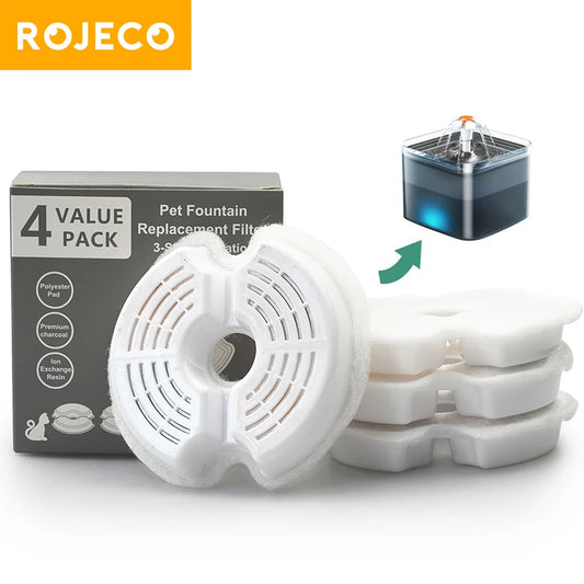 ROJECO Cat Water Fountain Filter Replacement Filters For Cat Drinker 2L Automatic Pets Water Dispenser Flower Triple Filtration